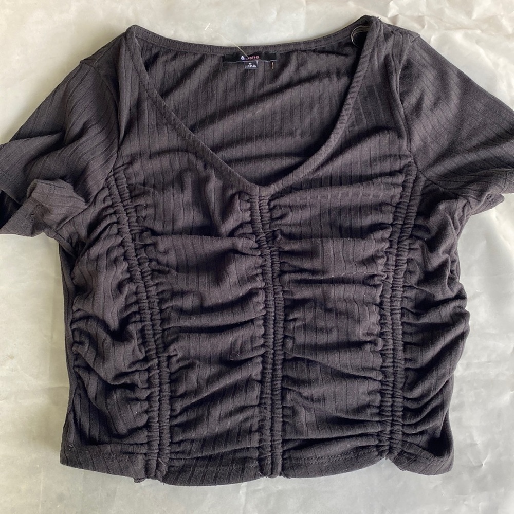 Black scrunch check crop top